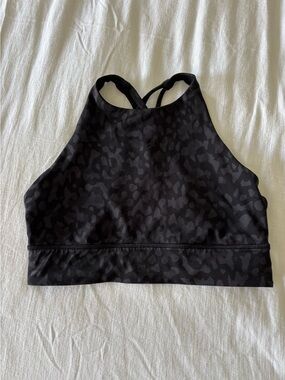 Lululemon Black Leopard Print High Neck Sports Bra